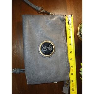 Charming Small Grey Faux Leather Crossbody Bag with Signature Emblem